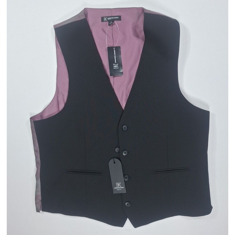 INC Mens Slim Fit Suit Vest Small S Black Purple 4-Way Stretch 4-Button NWT